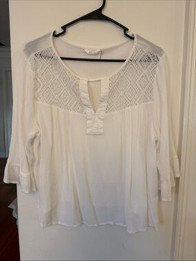 Women’s Kaktus White Lace Yoke Peasant Blouse- Size XL